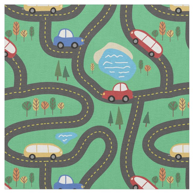 Tecido Carros vermelhos & azuis - mapa de estradas dos (Detalhe)