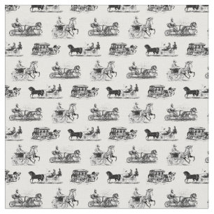 Tecido Carruagems Desenhadas De Cavalo Vintage