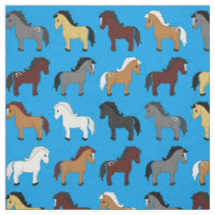 Tecido Cartoon Cavalos Bonitos Crianças Azul