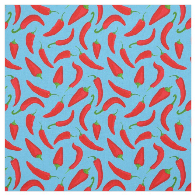 Tecido Cartoon Chili Pepper Patterno em Azul (Modelo)