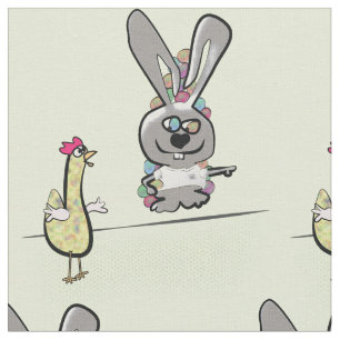 Tecido Cartoon de Coelho e Galinha da Páscoa