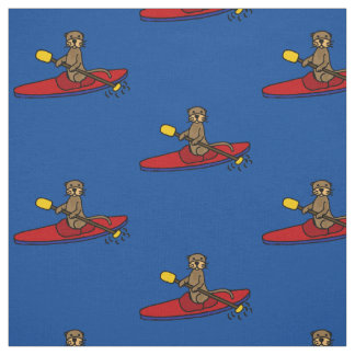 Tecido Cartoon de Otter Kayaking Sea