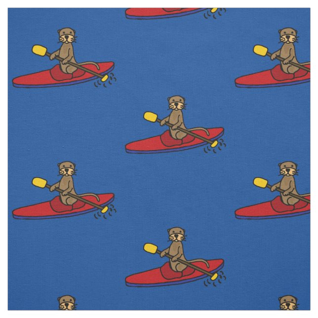 Tecido Cartoon de Otter Kayaking Sea (Modelo)