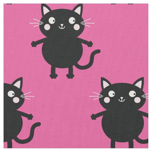Tecido Cartoon Gelado Preto Rosa Gatos Negra Nurserrinho  (Detalhe)