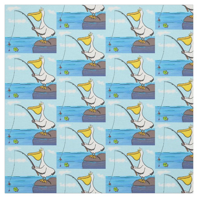 Tecido Cartoon pelicano de pesca engraçado (Modelo)