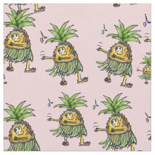 Tecido Cartoon Pineapple Dançando Hula Havaiana
