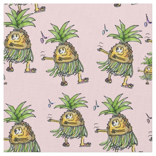 Tecido Cartoon Pineapple Dançando Hula Havaiana (Detalhe)