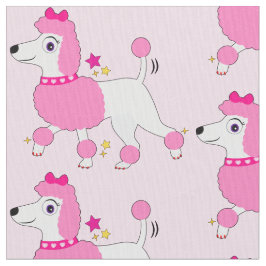 Tecido Cartoon Poodle com Cabelo e Arco Rosa