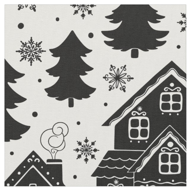 Tecido Casas brancas pretas e bonitas de Natal (Detalhe)