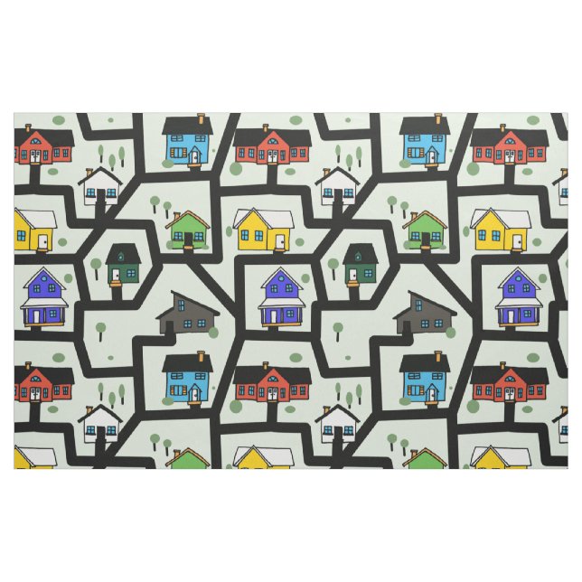 Tecido casas e teste padrão das estradas (Fat Quarter)
