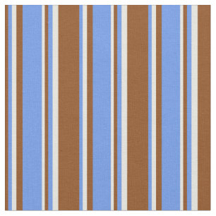 Tecido Castanho, Azul Cornflower e Stripes Coloridas bege