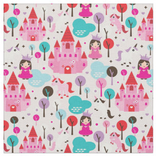 Tecido castelo e unicórnio da princesa dos miúdos