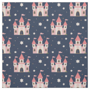 Tecido Castelo Rosa Fairytale com estrelas em azul