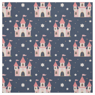 Tecido Castelo Rosa Fairytale com estrelas em azul