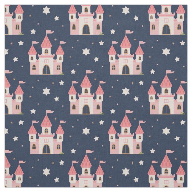 Tecido Castelo Rosa Fairytale com estrelas em azul (Modelo)