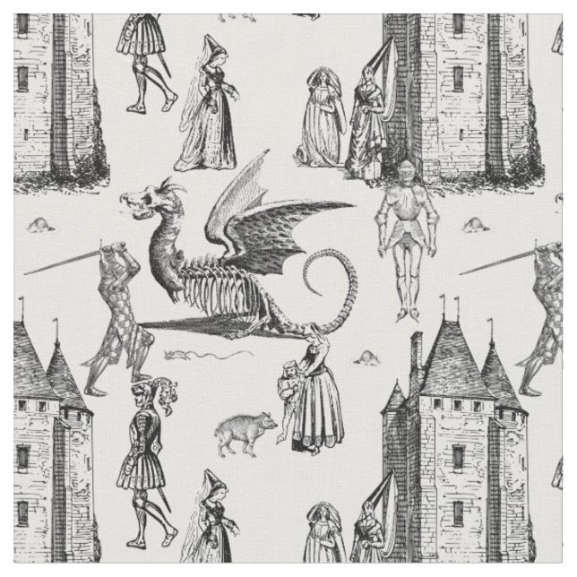 Tecido cavaleiro esqueleto dragão gótico medieval toile (Detalhe)