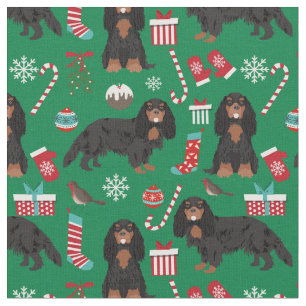 Tecido Cavaleiro Rei Charles Spaniel - Natal preto e bron