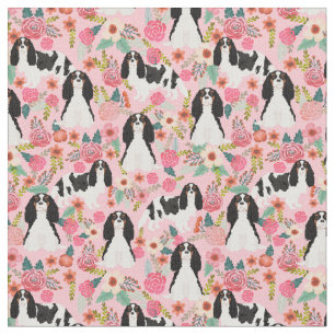 Tecido Cavaleiro Tricolor Rei Charles Spaniel Florals
