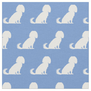 Tecido Cavalier King Charles Dog Silhouette Pet Blue