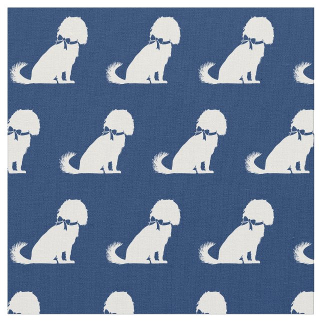 Tecido Cavalier King Charles Dog Silhouette Pet Marinho B (Detalhe)