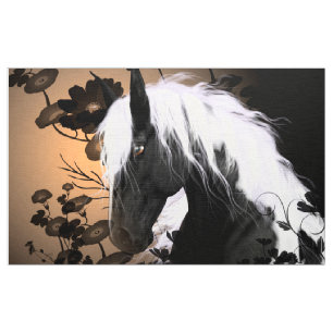 Tecido Cavalo bonito em preto e branco