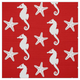 Tecido Cavalo-da-praia - coral vermelho-escuro e branco