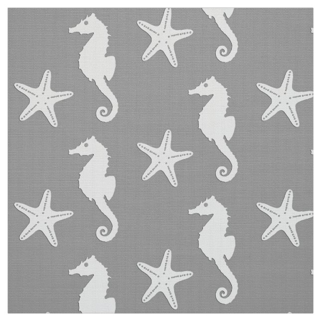 Tecido Cavalo-do-mar e estrelas-do-mar - brancas em cinza (Modelo)
