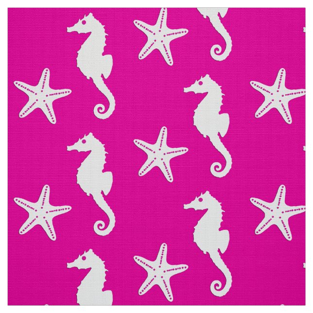 Tecido Cavalo e estrela do mar - branco a rosa fuchsia (Modelo)