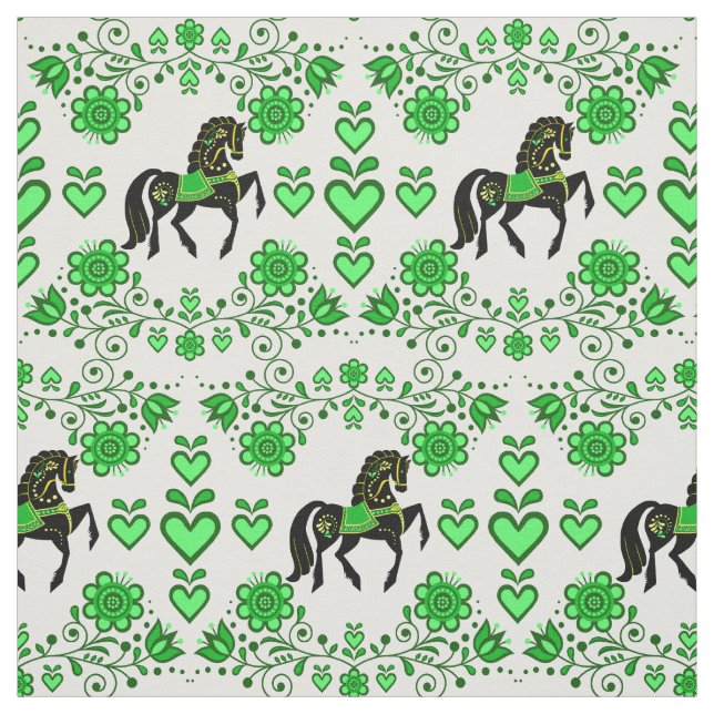 Tecido Cavalo falso frísio/verde/negro,corações, 4" (Modelo)