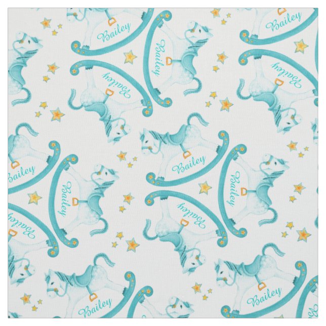 Tecido Cavalo Rocking Aqua amarelo crianças dão nome ao t (Modelo)