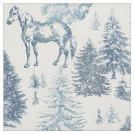 Tecido Cavalos Brancos Elegantes de Vintage em Snow Woods