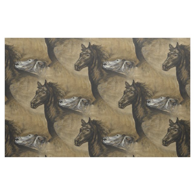 Tecido Cavalos Com Aquarela Pintura J.Korp (Fat Quarter)