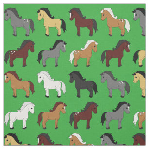 Tecido Cavalos de Cartoon Bonitos Crianças Verde