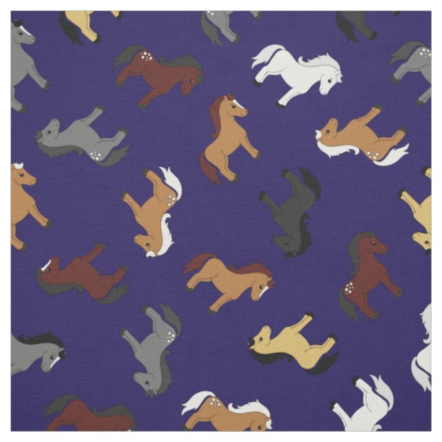 Tecido Cavalos de Desenho Animado Fofo para Crianças Azul (Modelo)