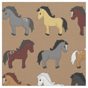 Tecido Cavalos de desenho animado fofos crianças castanho