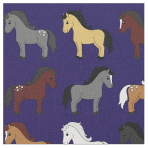 Tecido Cavalos de desenho animado fofos para crianças Azu