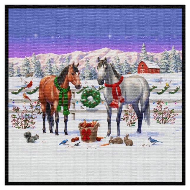 Tecido Cavalos de Natal na neve (Modelo)