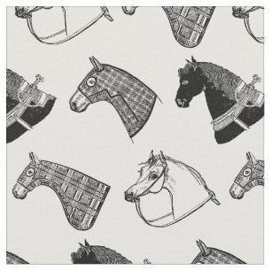 Tecido Cavalos Ilustrados, Padrão Antiquado, Cavalo Vint