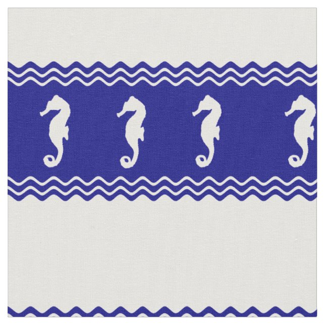 Tecido Cavalos-marinhos do Oceano Azul Branco Costeiro (Detalhe)