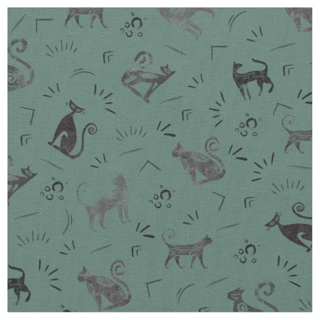 Tecido Cave Art Cats on Dark Gray Turquoise (Detalhe)