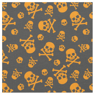 Tecido Caveira e Crossbones Orange Halloween
