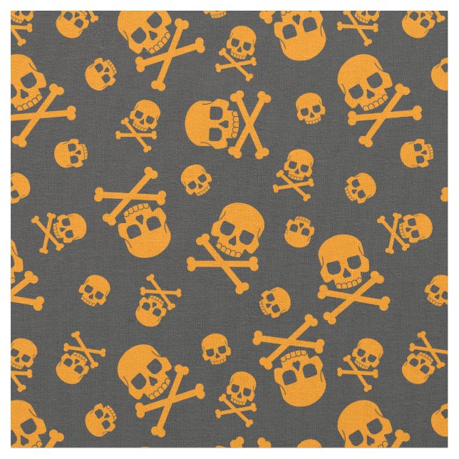 Tecido Caveira e Crossbones Orange Halloween (Detalhe)
