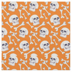 Tecido Caveira e Ossos Pumpkin Laranja