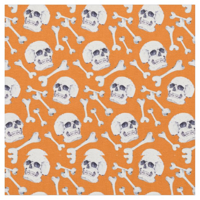Tecido Caveira e Ossos Pumpkin Laranja (Detalhe)