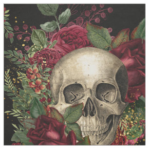 Tecido Caveira e Rosas   Preto