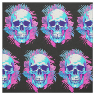 Tecido Caveira Floral no Estilo Vaporwave