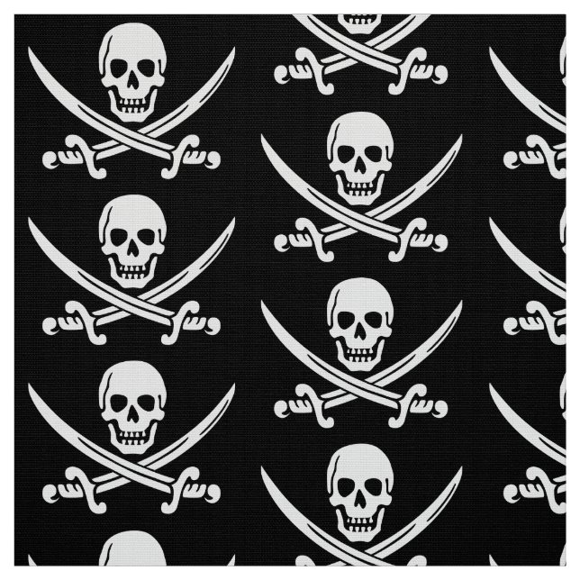 Tecido Caveira Pirata e Espada Preta Branca (Modelo)