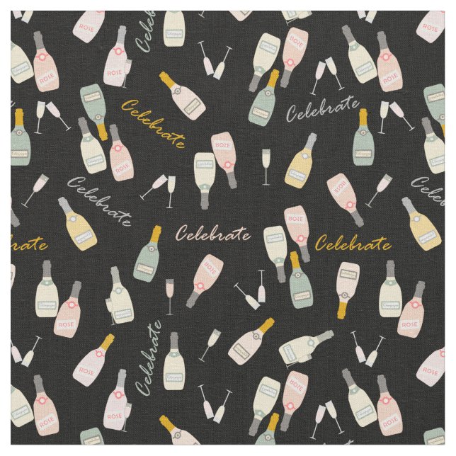 Tecido Celebrações de Champanhe em Preto (Detalhe)