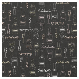 Tecido Celebrações de Champanhe em Preto