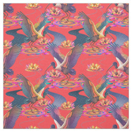 Tecido Celestial Ibis e Lily Pond no Coral Vermelho